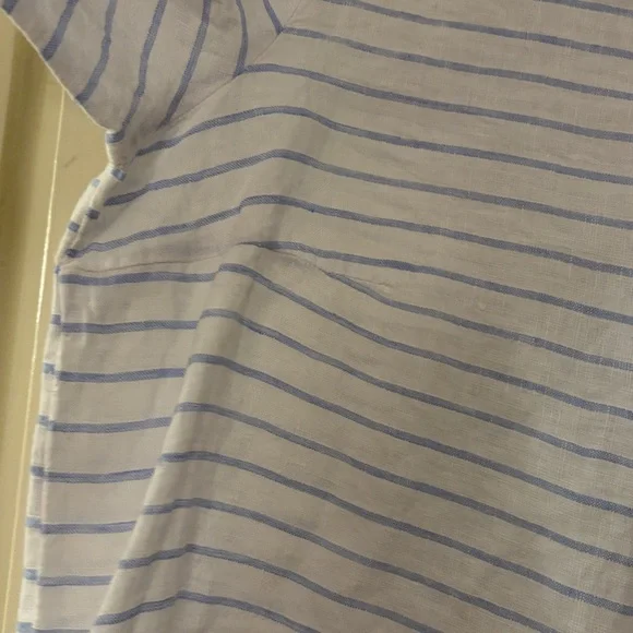 Martha Stewart Blue and White Striped Cropped Relaxes Fit Linen 3/4 Sleeve Top,M - Picture 5 of 6